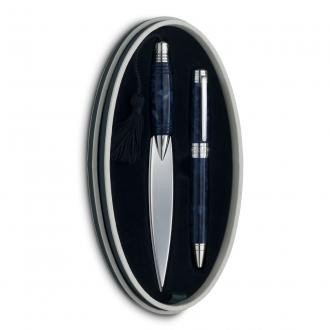 Набор из шариковой ручки и ножа, синяя органическая смола Dalvey 01233