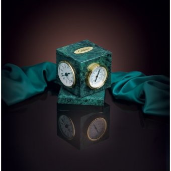 Куб вращающийся с часами, термометром, гигрометром, зеленый мрамор