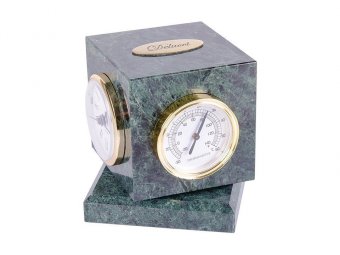 Куб вращающийся с часами, термометром, гигрометром, зеленый мрамор