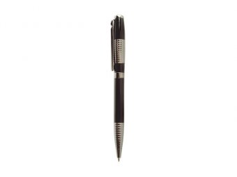 Ручка шариковая "Delucci" синяя, 1мм, корпус черный/серебро, поворотный механизм, подарочный футляр
