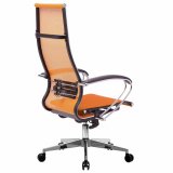 Кресло офисное МЕТТА "К-7" хром, прочная сетка, сиденье и спинка регулируемые, оранжевое.