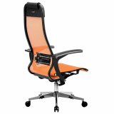 Кресло офисное МЕТТА "К-4-Т" хром, прочная сетка, сиденье и спинка регулируемые, оранжевое