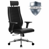 Кресло офисное МЕТТА "К-33-2D" хром, рецик. кожа, подголовник, сиденье и спинка мягкие, черное