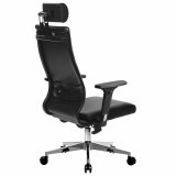 Кресло офисное МЕТТА "К-33-2D" хром, рецик. кожа, подголовник, сиденье и спинка мягкие, черное