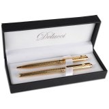 Набор "Delucci": ручка шариковая, 1мм и ручка-роллер, 0,6мм, синие, корпус золото
