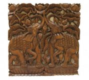 Деревянное резное панно "Два слона среди лотосов"