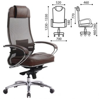 Кресло офисное МЕТТА "SAMURAI" SL-1, кевларовая ткань-сетка/кожа, темно-коричневое,  09942