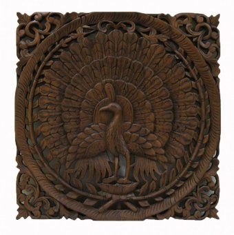 Панно резное "Павлин в круге" h=60 cм
