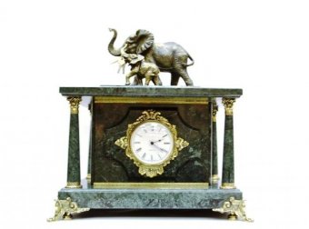 Часы-сейф из мрамора "Слоны" С-004