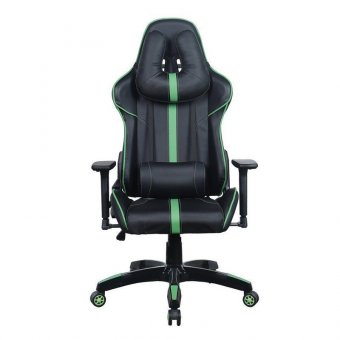 Кресло компьютерное BRABIX "GT Carbon GM-120", две подушки, экокожа, черное/зеленое, 531929