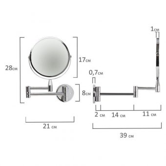Зеркало настенное BRABIX, диаметр 17 см, двухстороннее, с увеличением, нержавеющая сталь, выдвижное (петли), 6