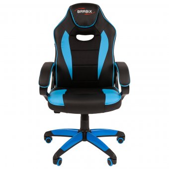 Кресло компьютерное BRABIX "Blaze GM-162", TW/экокожа, черное/голубое, 532578, 7083506