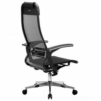 Кресло офисное МЕТТА "К-4-Т" хром, прочная сетка, сиденье и спинка регулируемые, черное
