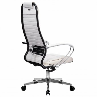 Кресло офисное МЕТТА "К-6" хром, рецик. кожа, сиденье и спинка мягкие, белое