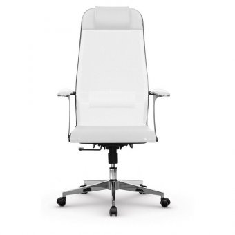 Кресло офисное МЕТТА "К-4-Т" хром, прочная сетка, сиденье и спинка регулируемые, белое