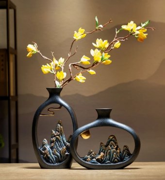 Ваза для цветов Luxury Gift, из эпоксидной смолы 26.5 см с декоративным растением