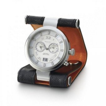 Карманные часы в черном кожаном чехле, серебрянный циферблат Dalvey 70062