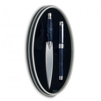Набор из ручки-роллера и ножа, синяя органическая смола Dalvey 01228