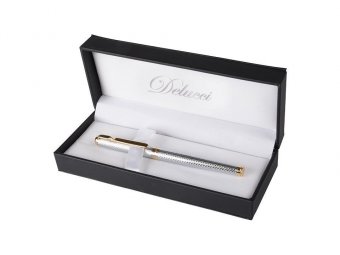 Ручка перьевая "Delucci" черная, 0,8 мм, корпус серебро, подарочный футляр