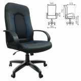 Кресло офисное BRABIX Strike EX-525, экокожа черная/синяя, ткань серая TW, 531378
