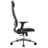 Кресло офисное МЕТТА "К-29-2D" хром, рецик. кожа, сиденье и спинка мягкие, черное