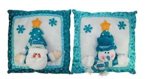 Новогодний сувенир-подушка "Дед Мороз и Снеговик", 30см